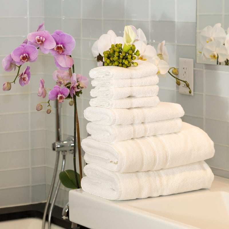 Mosobam Luxury Turkish 8pc Towel Set 30X58 16X30 13X13 White 700 GSM Bamboo Viscose & Aegean Turkish Combed Cotton - Image 2